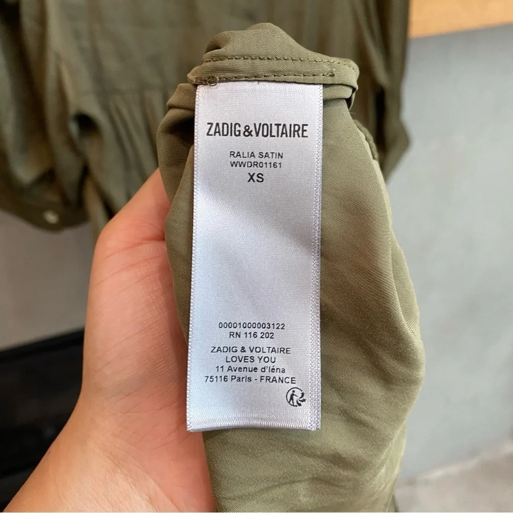 NWT Zadig & Voltaire - Ralia Asymmetric-Hem Satin‎ Midi Dress, Size XS